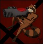  2014 adult anthro artwork balls cevelt guardians_of_the_galaxy male mammal marvel nude penis plain_background pornography rocket_raccoon weapon 
