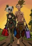  anthro barefoot bear bittenhard blush cleavage clothed clothing female male mammal panda shopping smile sunset tagme tattoo topless wakfu walking wide_hips 