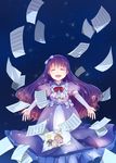  :d ^_^ beamed_eighth_notes chloe_ardenne chloe_no_requiem closed_eyes drawing dress eighth_note highres long_hair musical_note open_mouth paper papers purple_hair quarter_note sayaka0409 sheet_music smile 