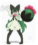 2024 3_fingers 3_toes ambiguous_gender anthro artist_logo artist_name black_body black_fur blurred_foreground dialogue eminem_throw english_text fangs feet fingers fur generation_9_pokemon geometric_background green_body green_fur grid_background hi_res logo looking_at_viewer meme meowscarada nintendo open_mouth pattern_background pawpads pink_body pink_eyes pink_nose pink_pawpads plant pokemon pokemon_(species) razgrizdl reaction_image simple_background solo speech_bubble standing teeth text throwing throwing_object toes white_background