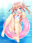  animal_ears barefoot brown_hair casual_one-piece_swimsuit dog_days dog_ears green_eyes innertube long_hair one-piece_swimsuit rebecca_anderson sanom swimsuit tail twintails 