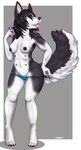  2014 anthro areola black_hair breasts canine female hair iko long_hair mammal multi_nipple nipples open_mouth solo standing tongue tongue_out underwear 