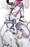  1girl arms_behind_back bdsm black_halo blue_archive bodysuit bound bound_arms commentary_request dildo female_orgasm flat_chest forced_orgasm from_side grabbing_another's_hair halo highres himari_(armed)_(blue_archive) himari_(blue_archive) holding_another's_hair long_hair milking_machine multicolored_halo nakamura_rohane nipples nose_bubble object_insertion orgasm pointy_ears pussy_juice restrained saliva sex_machine sex_toy solo stationary_restraints toes torn_bodysuit torn_clothes translation_request trembling two-tone_halo upside-down vaginal vaginal_object_insertion very_long_hair white_background white_bodysuit white_hair white_halo 