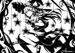  braid broom broom_riding character_name expressionless fingerless_gloves gloves greyscale hat kirisame_marisa long_hair looking_at_viewer monochrome norizc skirt solo star touhou witch witch_hat 