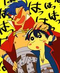  belt cape crayon_shin-chan goggles goggles_on_head hand_on_another's_head kamina kamina_shades kaya-ko multiple_boys parody shirtless simon style_parody sunglasses tengen_toppa_gurren_lagann 