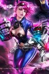  banned_artist breasts cleavage gauntlets gloves hat large_breasts league_of_legends md5_mismatch necktie officer_vi pink_hair police police_uniform policewoman sakimichan solo tattoo uniform vi_(league_of_legends) watermark weapon 