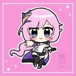  1girl black_boots black_shorts blue_eyes blush_stickers boots commentary corset elf elysia_(honkai_impact) elysia_(miss_pink_elf)_(honkai_impact) hair_ornament highres honkai_(series) honkai_impact_3rd ichiko_(ichi_rofeot) long_hair pink_background pink_hair pointy_ears shorts simple_background smile solo very_long_hair white_corset 