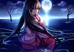  black_hair branch covering_mouth full_moon houraisan_kaguya jeweled_branch_of_hourai long_hair moon night shirt skirt sky solo touhou uu_uu_zan very_long_hair 