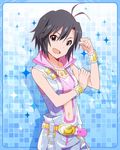  ahoge black_eyes black_hair bracelet idolmaster idolmaster_(classic) idolmaster_million_live! jewelry kikuchi_makoto looking_at_viewer million_dreams navel necklace official_art pose 