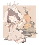  animal_ears black_hair bunny bunny_ears carrot carrot_necklace cloud dress full_moon inaba_tewi jewelry kine koukou_(climacool) mallet moon pendant pink_dress red_eyes rocket_ship short_hair smile solo space_craft star tail touhou 