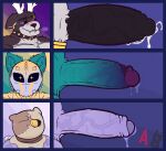 1_eye absurd_res anthro antlers anxiboi bag_on_head ball_stretcher balls bandage bandaged_tail bashful big_balls big_muscles big_pecs big_penis blush bodily_fluids breath chart collar crotch_tuft deer demon dick_chart digital_media_(artwork) ear_piercing ear_ring emotionless excessive_genital_fluids excessive_precum eyebrow_piercing facial_piercing fangs felid feline fluffy foreskin fur genital_fluids genitals ghost green_body green_fur grey_body grey_fur group hi_res hidden_face horn huge_penis humanoid_genitalia humanoid_penis ivan_(anxiboi) looking_aside looking_at_viewer male mammal mask multicolored_body multicolored_fur muscular nervous nubbed_penis panting pecs penis piercing pixel_(artwork) precum purple_body purple_eyes reno_(anxiboi) retracted_foreskin ring_piercing sack saggy_balls side_profile simple_background spirit star_eyes sweat sweatdrop teeth thick_penis tight_foreskin trio tuft unknown_species vein veiny_penis watermark wearing_mask yellow_body yellow_eyes yellow_fur zetar_(anxiboi)