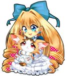  :d animal_ears aqua_eyes baby_tiragon bad_id bad_pixiv_id blonde_hair blue_eyes bow cat_ears cat_tail dress drill_hair duel_monster fang frills hair_bow horns long_hair lune_guy mini_wings open_mouth paws princess_cologne red_eyes ribbon smile tail wings yuu-gi-ou yuu-gi-ou_zexal 