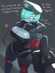 2025 3:4 accessory alternate_costume ambiguous_gender android annoyed artist_logo artist_name arzy_parzy automaton ball_joints beret big_breasts black_clothing blue_hair bodily_fluids breasts cleavage_cutout clothing commisar_(helldivers) commissar-chan crop_top cropped_jacket cutout dialogue duo english_text eye_patch eyelashes eyewear fan_character female first_person_view gesture gloves glowing glowing_eyes glowing_tail gradient_background grey_background grey_clothing hair hair_accessory hair_over_eye hand_gesture handwear hat headgear headwear helldiver helldivers hi_res high-angle_view high_collar hood_down hooded_jacket human humanoid humanoidized insignia jacket logo looking_at_viewer machine mammal mostly_offscreen_character portrait print_clothing print_hat print_headgear print_headwear print_jacket print_topwear profanity red_sclera rivets robot robot_humanoid robot_joints shaded shadow shirt short_hair shut_up simple_background solo_focus star_tail sweat tail tailed_humanoid talking_to_viewer text thick_thighs three-quarter_portrait thumbs_up topwear white_eyes wide_hips zipper