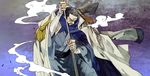  black_hair blind cane drawing_sword epaulettes issho_(fujitora) jacket_on_shoulders male_focus natsume_(ntm_62) one_piece scar sheath sword unsheathing weapon 