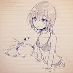  ballpoint_pen_(medium) bikini funami_yui monochrome multiple_girls namori short_hair swimsuit traditional_media twintails yoshikawa_chinatsu yuri yuru_yuri 