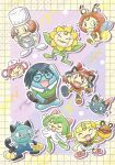  >_< :d :q arm_up arms_up artist_name bandana bike_shorts black-framed_eyewear black_eyes black_gloves black_hair black_shorts blonde_hair blush_stickers bonnie_(pokemon) bonnie_(pokemon)_(cosplay) border bowl brown_hair brown_shirt brown_shorts chef_hat closed_eyes closed_mouth collared_shirt commentary_request cosplay dancing dedenne dewott dewott_(cosplay) eyelashes fangs fangs_out fanny_pack glasses gloves green_shirt grid_border hair_rings hand_puppet hat highres holding holding_bowl holding_whisk joy_(pokemon) joy_(pokemon)_(cosplay) kirlia kirlia_(cosplay) licking_lips looking_back max_(pokemon) max_(pokemon)_(cosplay) may_(pokemon) may_(pokemon)_(cosplay) medium_hair meowth mixing_bowl multicolored_gloves nurse_cap omochi_(aoi_guruguru) open_mouth outside_border pants pink_hair pink_shoes poke_ball_print pokemon pokemon_(anime) pokemon_(classic_anime) pokemon_bw_(anime) pokemon_rse_(anime) pokemon_xy_(anime) puppet purple_background red_bandana red_shirt red_shoes seashell shell shirt shoes short_hair short_shorts short_sleeves shorts side_ponytail signature skirt smile sneakers sneasel sneasel_(cosplay) standing sunflora sunflora_(cosplay) sweatdrop tape tongue tongue_out two-tone_gloves u_u v-shaped_eyebrows volbeat volbeat_(cosplay) watermark whisk white_gloves white_hat white_pants white_shirt white_shoes white_skirt wobbuffet yellow_border 