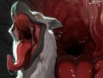 anthro avian beak bird bodily_fluids drooling fangs feathers female feral forge_(slacker104) fur hi_res hoffersanchez hybrid male mane mouth_shot open_beak open_mouth red_mouth saliva saliva_on_tongue snout solo teeth throat tongue tongue_out vore white_body white_feathers white_fur yellow_eyes