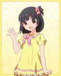  :d black_hair bow brown_hair idolmaster idolmaster_million_live! looking_at_viewer nakatani_iku official_art open_mouth smile solo waving 