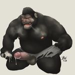  2014 after_masturbation ape balls belly biceps big_muscles bin black_fur breath chubby clothing cum dripping fur gorilla leaking male mammal musclegut muscles pecs penis plain_background primate saliva shorts solo thick_penis torn_clothing vein white_background 