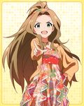  :d brown_hair green_eyes hand_on_hip idolmaster idolmaster_million_live! jewelry long_hair looking_at_viewer necklace nikaidou_chizuru official_art open_mouth pointing pointing_at_viewer ponytail smile v-shaped_eyebrows very_long_hair 