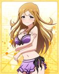  bikini blue_eyes blush breasts brown_hair idolmaster idolmaster_million_live! jewelry long_hair looking_at_viewer medium_breasts navel necklace official_art purple_bikini shinomiya_karen smile solo strap_gap swimsuit very_long_hair 