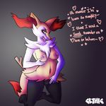  &lt;3 braixen breast_grab breasts canine female fennec fluffy fox fur horny interspecies mammal navel nintendo nipples pok&eacute;mon pok&eacute;philia pussy red_eyes tongue tongue_out video_games 
