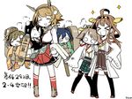  &gt;_&lt; :d @_@ ahoge akagi_(kantai_collection) bad_id bad_pixiv_id blue_hair brown_hair carrying chibi closed_eyes hiei_(kantai_collection) hiryuu_(kantai_collection) japanese_clothes kantai_collection kongou_(kantai_collection) kuro_yuzu multiple_girls mutsu_(kantai_collection) nontraditional_miko open_mouth pantyhose princess_carry side_ponytail smile souryuu_(kantai_collection) thighhighs twintails 