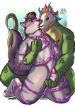 animal_genitalia anthro ball_grab ball_rope balls bdsm biped blush bondage bone_mask bound canid canine canis clothing duo front_view genital_rope genitals grabbed grabbing_chest grope groping_chest hands_behind_back hands_on_nipples hat_feather headgear headwear kneeling knot knot_in_sheath licking lizard lizardman loose_feather male male/male male_anthro mammal mask moan nipples penis red_knot reptile restraints rope rope_around_balls rope_around_neck rope_bondage rope_harness salerei scalie sheath stickyflux tails_touching terraria tongue witch_doctor_(terraria) wolf