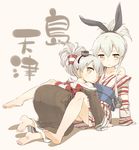  alternate_costume alternate_hairstyle amatsukaze_(kantai_collection) anchor_hair_ornament arm_support barefoot brown_eyes folded_ponytail hair_ornament hairband headgear japanese_clothes kantai_collection kimono legs_up looking_at_viewer multiple_girls nagian obi off_shoulder sash shimakaze_(kantai_collection) silver_hair sitting yukata yuri 