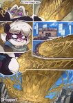 2026 absurd_res anthro aroused_face big_butt blue_eyes blush blush_lines butt city city_destruction clothed clothing comic crater destroyed_building destroyed_city destruction dialogue dominant dominant_anthro dominant_female duo english_text eyewear fart fart_cloud fart_fetish farting_female farting_on_another farting_on_face felid female female/female female_farting glasses hi_res hybrid hyper hyper_fart mammal mephitid moan onomatopoeia pantherine partially_clothed partially_clothed_anthro partially_clothed_female peppen_draws purple_eyelids sabrina_(sabrina_online) sabrina_online shirt skunk sound_effects speech_bubble studio t-shirt text tiger topwear wearing_glasses zig_zag