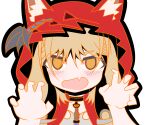  1girl animal_ear_hood animal_ears arknights arknights:_endfield blonde_hair claw_pose commentary_request fang highres hood hood_up looking_at_viewer machi3983 open_mouth outline red_hood red_outline rossi_(arknights) skin_fang solo transparent_background wolf_ears wolf_girl 