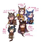  admire_groove_(racehorse) admire_groove_(umamusume) ahoge air_groove_(empress_road)_(umamusume) air_groove_(racehorse) air_groove_(umamusume) animal_ears black_hair blue_eyes blue_hair brown_hair commentary_request duramente_(racehorse) duramente_(red_in_black)_(umamusume) duramente_(umamusume) ear_ornament green_eyes green_hair hair_between_eyes heterochromia highres holding horse_ears horse_girl horse_tail kiseki_(miracle_author)_(umamusume) kiseki_(racehorse) kiseki_(umamusume) long_hair long_sleeves looking_at_viewer multicolored_hair multiple_girls official_alternate_costume open_mouth pink_eyes purple_eyes rulership_(racehorse) rulership_(umamusume) short_hair simple_background tail translation_request twitter_username umamusume umamusume_horse_relations urara_(himitsu_kamitu) white_background white_hair 