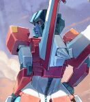  1girl armor back black_helmet black_skin colored_sclera colored_skin decepticon from_behind genderswap genderswap_(mtf) hands_on_own_hips helmet highres lillified2 lips looking_at_viewer looking_back mecha mecha_focus mechanical_wings median_furrow metal_skin profile red_armor red_sclera robot robot_girl solo starscream transformers upper_body white_eyes wide_hips wings 