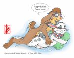 anal anal_penetration anthro balls bed big_ears blush blush_lines bodily_fluids bow_tie brown_body brown_fur brown_hair cum cum_inside cum_on_bed cum_while_penetrated doggystyle duo easter ejaculation english_text eyewear eyewear_only fennec_(artist) foreskin from_behind_position fur furniture genital_fluids genitals glans glasses glasses_only green_eyes grey_body grey_fur grin hair holiday_message holidays humanoid_genitalia humanoid_penis humping lagomorph leporid long_ears looking_pleasured male male/male male_penetrated male_penetrating male_penetrating_male mammal marlon_bundo nude penetration penile penile_penetration penis penis_in_ass pillow rabbit sex smile tail text tuft wearing_glasses wesley_(marlon_bundo)