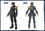  armor brown_hair close_quarter concept_art from_behind male_focus multiple_views phantasy_star phantasy_star_online_2 simple_background standing turnaround 