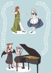  bat_wings beamed_eighth_notes bow braid chii-kun_(seedyoulater) crescent dress eighth_note grey_hair hair_bow hat head_wings highres hong_meiling instrument izayoi_sakuya koakuma long_hair maid_headdress multiple_girls musical_note open_mouth pants patchouli_knowledge piano pointy_ears puffy_short_sleeves puffy_sleeves purple_eyes purple_hair quarter_note red_eyes red_hair shoe_ribbon shoes short_hair short_sleeves single_braid smile socks touhou twin_braids wings 