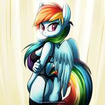  2014 absurd_res anthro anthrofied blue_fur bra butt equine female friendship_is_magic fur hair hi_res legwear lingerie mammal multi-colored_hair my_little_pony panties pegasus purple_eyes rainbow_dash_(mlp) rainbow_hair solo stockings tenart underwear wings 