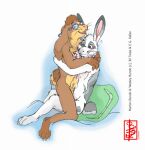 anal anal_penetration anthro balls big_ears blush blush_lines bodily_fluids bow_tie brown_body brown_fur cum cum_inside cum_on_belly cum_on_body duo ejaculation eyewear eyewear_only face_to_face fennec_(artist) foreskin fur genital_fluids genitals glans glasses glasses_only green_eyes grey_body grey_fur grin hair hi_res humanoid_genitalia humanoid_penis humping lagomorph leporid long_ears looking_pleasured male male/male male_penetrated male_penetrating male_penetrating_male mammal marlon_bundo nude on_lap penetration penile penile_penetration penis penis_in_ass pillow rabbit sex sitting_on_lap smile tail tuft wearing_glasses wesley_(marlon_bundo)