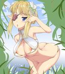  :o \m/ arched_back areola_slip areolae armpits ass bangs bent_over bikini blonde_hair blue_eyes blurry blush breasts butt_crack character_request chestnut_mouth claemon cleavage_cutout cloud cowboy_shot day depth_of_field elf eyepatch flower from_side gradient grass hair_flower hair_ornament hair_ribbon half-closed_eyes halterneck hand_on_own_knee hand_up lace large_breasts leaf long_pointy_ears looking_at_viewer navel outdoors parted_bangs phantasy_star phantasy_star_online_2 pointy_ears ribbon selvaria_swimwear senjou_no_valkyria short_hair_with_long_locks sidelocks skindentation sky solo sports_bikini swimsuit turtleneck underboob water white_bikini 