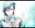  amnesia_(idea_factory) blue_eyes blue_hair character_request flower male male_focus mii_(0726miya) mii_(793102) ponytail solo 