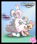 absurd_res anthro balls big_butt blind bodily_fluids breasts brown_body butt covered_eyes dialogue digital_media_(artwork) digitigrade_paws disability duo easter egg egg_in_vaginia egg_insertion emanata english_text female genital_fluids genitals grass hair head_markings hi_res holidays kan'vi lagomorph larger_female leporid lif_(makanix) long_ears long_tail male male/female mammal mana_d'avalon markings outside oviposition penis pink_body pink_hair plant rabbit rodent semi-anthro shorstack size_difference small_balls small_penis smaller_female smaller_male succubusbnny tail tapering_penis text thick_thighs vaginal_fluids vulva wide_hips