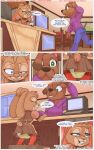 anthro beverage bloodhound blue_eyes bodily_fluids bottomwear brown_body brown_eyes brown_fur brown_outfit cafe canid canine canis clothed clothing clothing_lift coffee coffee_machine comic diaper domestic_dog dress duo elaina_frollicks_(paddedulf) electronics english_text female fur furniture genital_fluids green_eyes hi_res hunting_dog inside lagomorph legwear leporid mammal paddedulf phone purple_outfit rabbit scent_hound skirt skirt_lift stockings store text unclean_diaper upskirt urine used_diaper wet_diaper