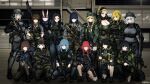  6+girls ak-74 ak-74m ar-15 assault_rifle bdp_lee black_hair blonde_hair blue_hair brown_hair bulletproof_vest dated flamethrower gun helmet highres kalashnikov_rifle multiple_girls original red_hair rifle sniper_rifle vest vss_vintorez weapon weapon_request white_hair 