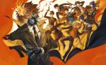  1girl 6+boys absurdres bandaid bandaid_on_face bandaid_on_nose baton_(weapon) black_hair black_jacket black_necktie black_pants black_shoes black_suit blue_shirt brown_hair chinese_commentary chrome_dokuro collared_shirt commentary_request dalmatian_print eyepatch fire gokudera_hayato grey_hair gun handgun heterochromia hibari_kyouya highres holding holding_baton_(weapon) holding_gun holding_sword holding_weapon horns jacket katekyo_hitman_reborn! lambo multiple_boys necktie pants purple_hair reborn red_shirt rokudou_mukuro sasagawa_ryohei sawada_tsunayoshi shirt shoes suit suit_jacket sword weapon white_shirt yamamoto_takeshi yaoyaobae yellow_eyes yellow_shirt 