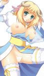  archbishop areolae blonde_hair blush breasts breasts_outside green_eyes hair_ribbon highleg highleg_panties horns ichika_masaya lace large_breasts long_hair nipples open_clothes open_mouth panties ragnarok_online ribbon tears thighhighs underwear wide_sleeves 