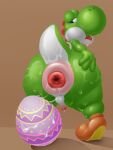 3:4 anus balls benign_light big_anus bodily_fluids clothing easter footwear footwear_only gaping gaping_anus genitals green_body green_skin hi_res holidays huge_anus hyper hyper_anus looking_pleasured mario_bros mostly_nude nintendo penis prolapse shoes shoes_only small_balls small_penis solo sweat yoshi