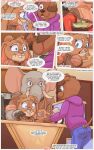 anthro beverage bloodhound blue_eyes bodily_fluids bottomwear brown_body brown_eyes brown_fur brown_outfit cafe canid canine canis clothed clothing clothing_lift coffee coffee_machine comic diaper domestic_dog dress duo elaina_frollicks_(paddedulf) electronics elephant elephantid english_text female fur furniture genital_fluids green_eyes grey_body grey_skin group hi_res hunting_dog inside lagomorph legwear leporid male mammal paddedulf phone proboscidean purple_outfit rabbit scent_hound skirt skirt_lift stockings store text trio unclean_diaper upskirt urine used_diaper wet_diaper