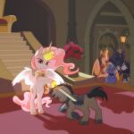 2026 accessory armor backlighting black_hair blue_hair chair cloak clothing crown detailed_background equid equine eyes_closed facial_hair fan_character feathered_wings feathers featureless_crotch female feral flower friendship_is_magic furniture gor1ck group grumpy hair hair_accessory hasbro headgear hi_res horn inside inspired_by_formal_art jewelry king_cosmos kneeling knighting light lighting looking_at_another magic magic_user male mammal melee_weapon my_little_pony mythological_creature mythological_equine mythology parent_(lore) parent_and_child_(lore) pink_hair plant plant_pot princess_celestia_(mlp) princess_luna_(mlp) queen_galaxia rose_(flower) royalty serious sitting spread_wings standing sunlight sword throne throne_room unicorn weapon winged_unicorn wings