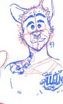  2025 aged_up anthro chuck_(p_rindustries) domestic_cat eyebrows facial_piercing felid feline felis fur guide_lines hi_res looking_at_viewer male male_anthro mammal mature_male mohawk nose_piercing nose_ring p_rindustries piercing pivoted_ears ring_piercing scruffy shirtless sketch smile solo tail tattoo thick_eyebrows 
