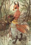  arrow bow canine clothed clothing detailed_background fox hunting male mammal sicklyhypnos solo 